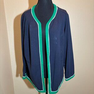 J.Jill Wearever Open Front Knit Jacket Navy Blue Green
